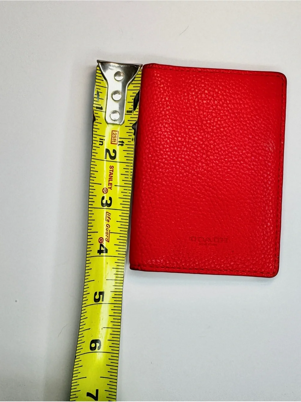 Coach Love Red Pebbled Leather Card Case Wallet Slim Credit Card Holder